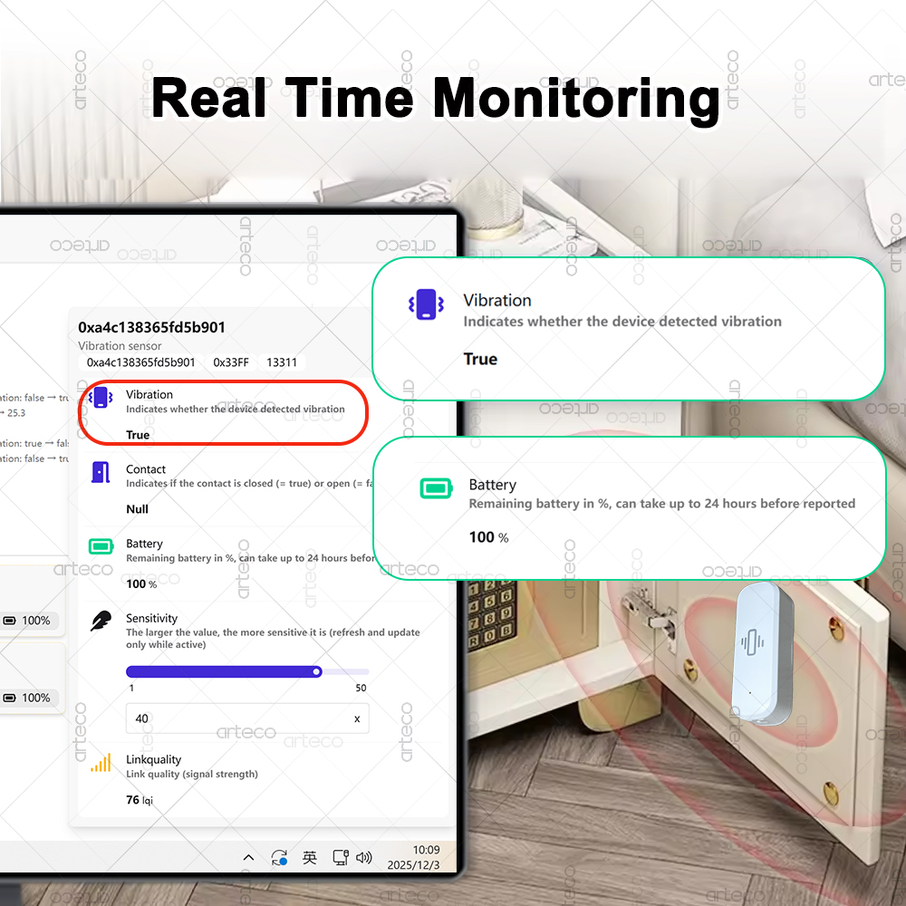 Czujnik wibracji ZigBee, monit – Home Security Home Assistant recenzja i cena